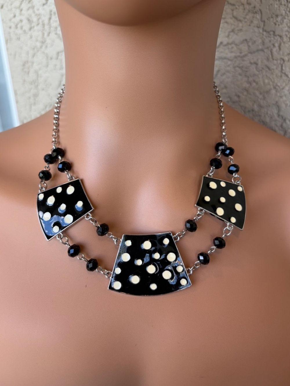 Retro Black Polka Dot Statement Necklace